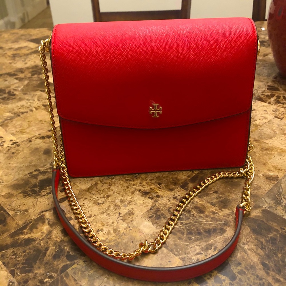 Tory Burch Red Leather Chain Crossbody Bag